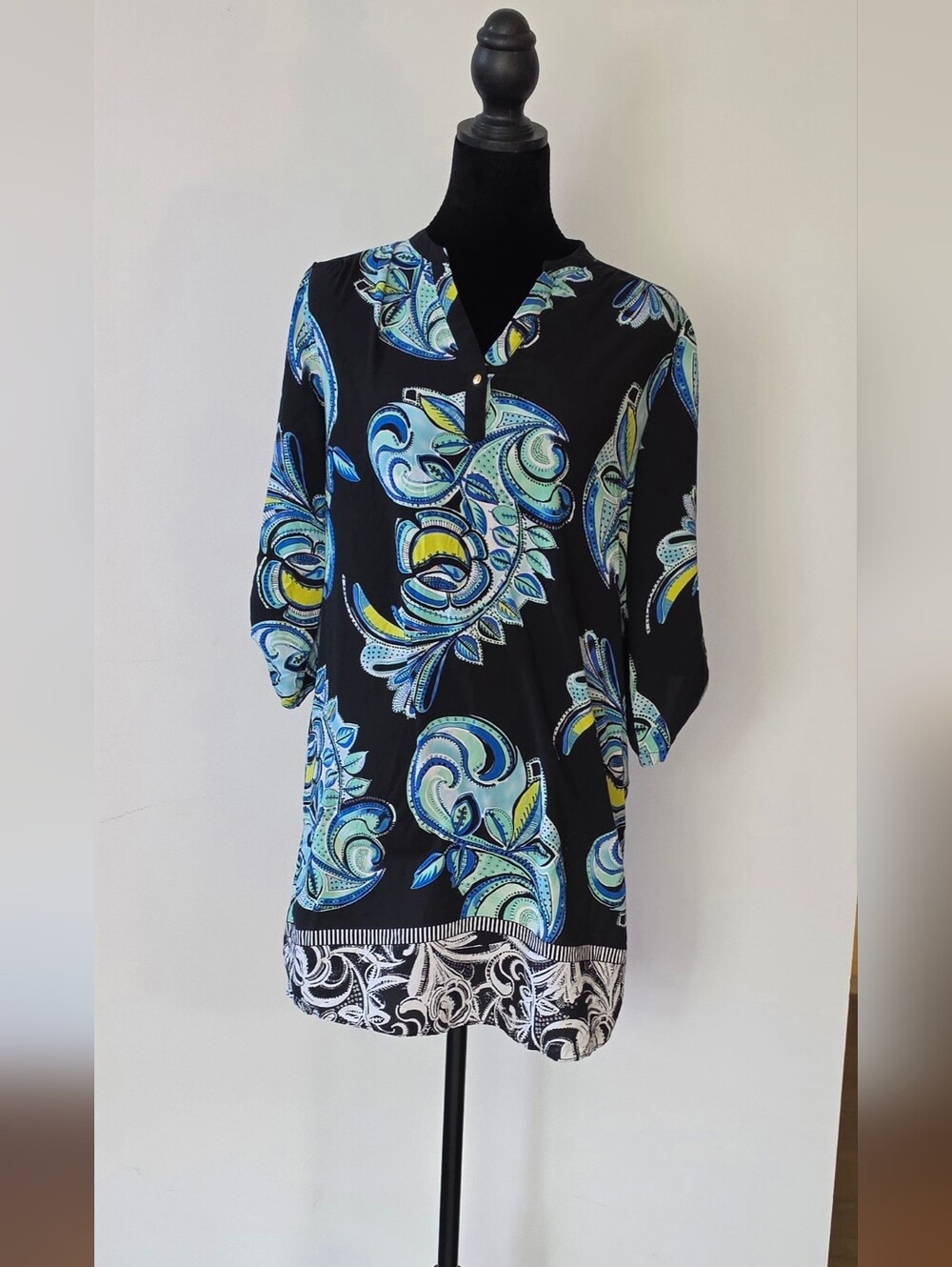 Kaari Blue Black Tunic with Blue and Yellow Paisley Print